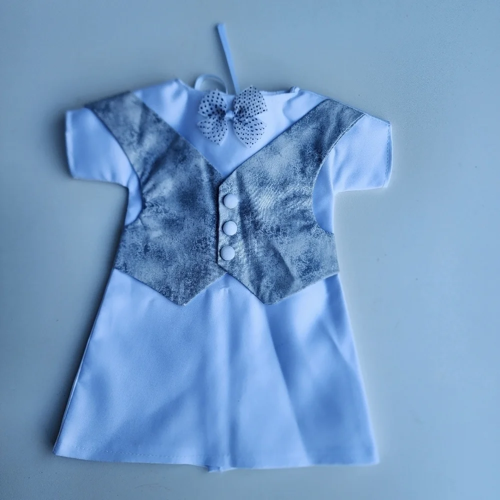 Newborn Girl Boys White Blue Gray Silky Christening Baptism Outfit Hat Doll
